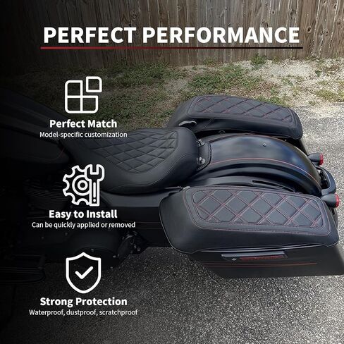 أغطية حماية لحمالة الصدر بغطاء السرج متوافقة مع نماذج Harley Davidson 2014-2023 Touring Road Glide FLTRX Electra Glide FLHT Road King FLHR Street Glide FLHX وTri Glide، خياطة سوداء in Kuwait