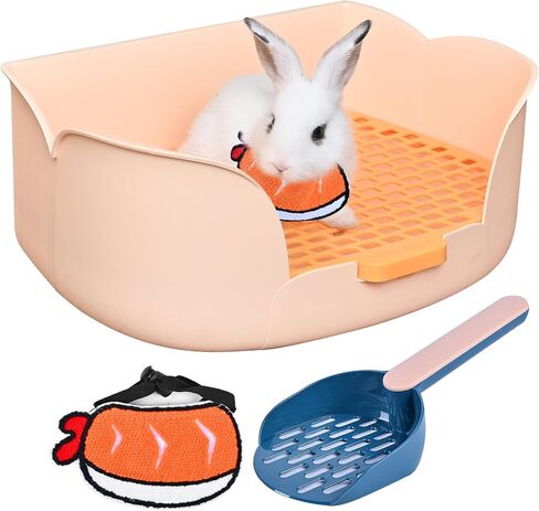 SunshineBio Rabbit Litter Box Toilet for Small Animal Bunny Rabbits Guinea Pig Galesaur Ferrets Corner Litter Pan Potty Trainer with Stainless Steel Panel Small Pets Cage Toilet Bedding Box (Green) in Kuwait