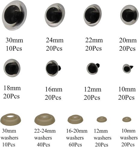 150Pcs 10-30mm Blue Large Plastic Safety Eyes Craft Safety Eyes DIY Eyes with Washers for Plush Animal Teddy Bear Doll Puppet Crafts in Saudi Arabia