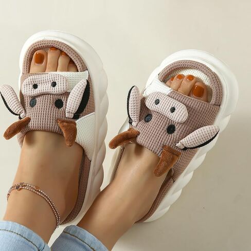 Fuzzy Cow Slippers for Women, Soft Animal House Slippers in Kuwait