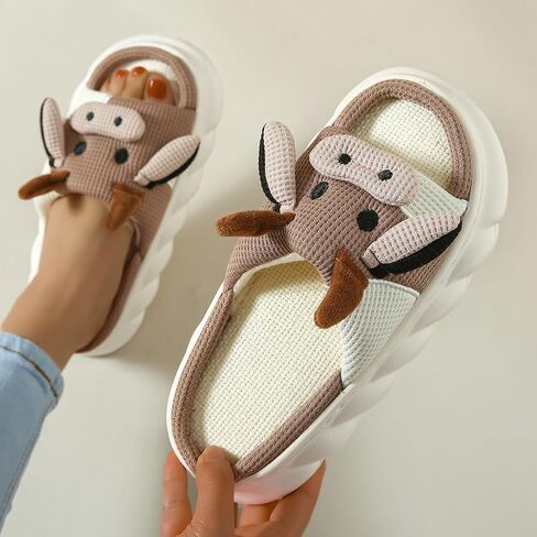 Fuzzy Cow Slippers for Women, Soft Animal House Slippers in Kuwait