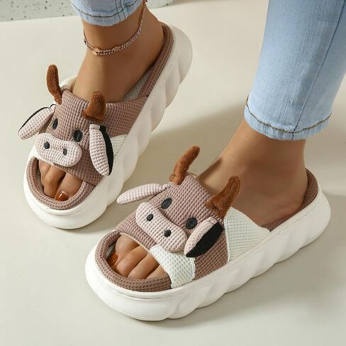 Fuzzy Cow Slippers for Women, Soft Animal House Slippers in Kuwait