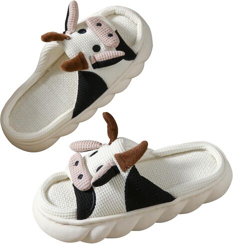 Fuzzy Cow Slippers for Women, Soft Animal House Slippers in Kuwait
