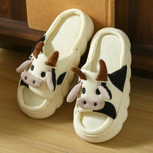 Fuzzy Cow Slippers for Women, Soft Animal House Slippers in Kuwait