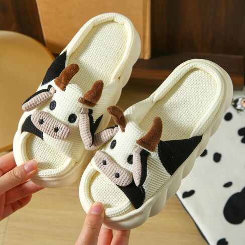 Fuzzy Cow Slippers for Women, Soft Animal House Slippers in Kuwait