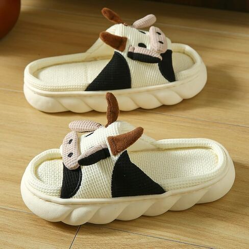 Fuzzy Cow Slippers for Women, Soft Animal House Slippers in Kuwait