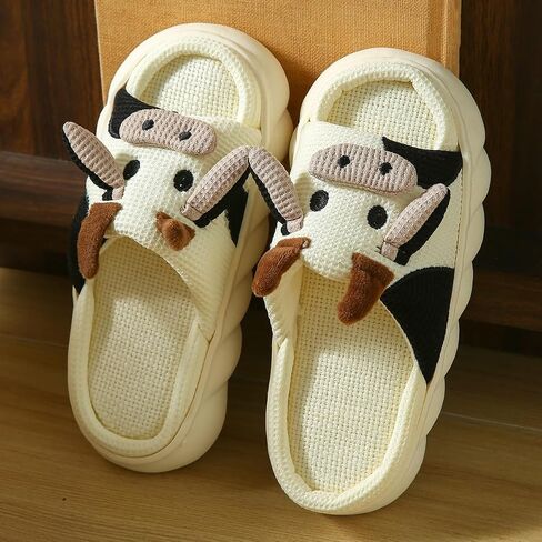 Fuzzy Cow Slippers for Women, Soft Animal House Slippers in Kuwait
