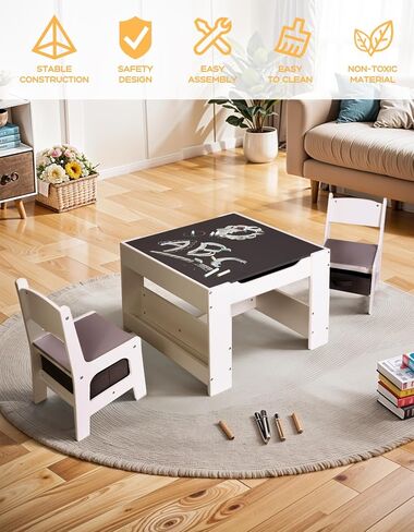 Joyooss Kids Table and Chair Set, 4 in 1 Wooden Kids Table and Chairs Ages 3-7, Kid Table and Chairs Toddler Desk Kids Table and Chair Set w/ 2 in 1 Tabletop, Toddler Table with Storage Kid Table in Saudi Arabia