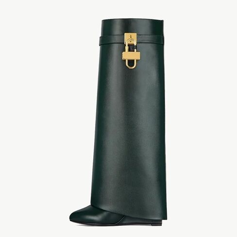 Rhinestones Fold Over Knee High Boots for Women Shark Lock Boots High Shaft Wide Calf Fashion Boots Pull on Party Shoes in Saudi Arabia