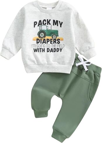 Toddler Baby Boys Tractor Clothes Letter Truck Print Farm Sweatshirt Long Jogger Pants Baby Shower Coming Home Outfit in Saudi Arabia
