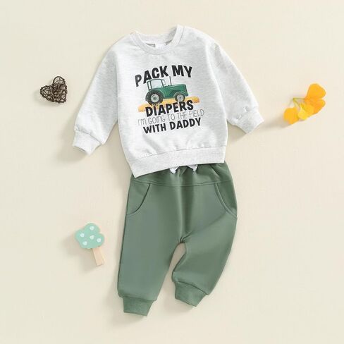 Toddler Baby Boys Tractor Clothes Letter Truck Print Farm Sweatshirt Long Jogger Pants Baby Shower Coming Home Outfit in Saudi Arabia