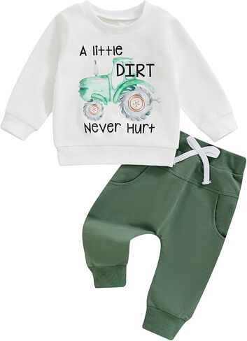 Toddler Baby Boys Tractor Clothes Letter Truck Print Farm Sweatshirt Long Jogger Pants Baby Shower Coming Home Outfit in Saudi Arabia