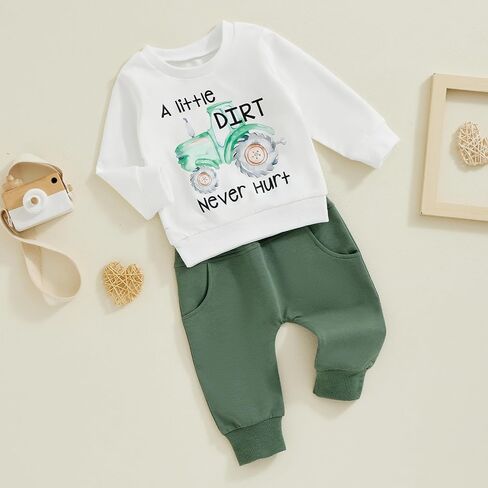 Toddler Baby Boys Tractor Clothes Letter Truck Print Farm Sweatshirt Long Jogger Pants Baby Shower Coming Home Outfit in Saudi Arabia