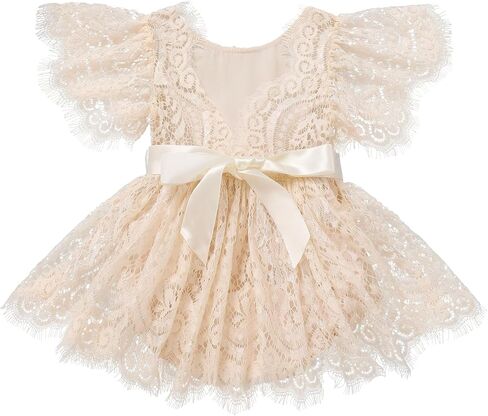 IDOPIP Baby Girls Lace Romper Dress with Headband Newborn Clothes Infant Boho 1st Birthday Outfits Embroidery Pageant Dresses in Saudi Arabia