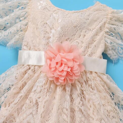 IDOPIP Baby Girls Lace Romper Dress with Headband Newborn Clothes Infant Boho 1st Birthday Outfits Embroidery Pageant Dresses in Saudi Arabia