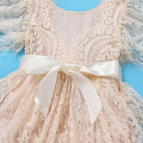 IDOPIP Baby Girls Lace Romper Dress with Headband Newborn Clothes Infant Boho 1st Birthday Outfits Embroidery Pageant Dresses in Saudi Arabia