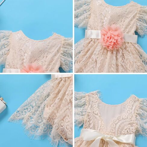 IDOPIP Baby Girls Lace Romper Dress with Headband Newborn Clothes Infant Boho 1st Birthday Outfits Embroidery Pageant Dresses in Saudi Arabia