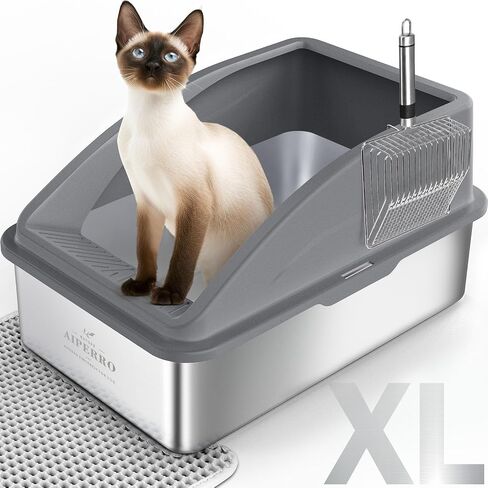 Stainless Steel Cat Litter Box with High Sides, XL Extra Large Metal Litter Box Anti-Urine Leakage, Includes Cat Mat and Metal Scoop (Olive) in Saudi Arabia