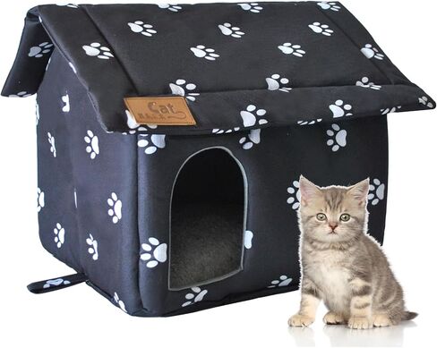 Cat House for Outdoor,Weatherproof Warm Feral Cats Shelter Outside/Indoor Collapsible Insulated Pet Houses Foldable Stray Cat Tent Cave for Kitty Puppy Small Animals Four Season(Black) in Saudi Arabia