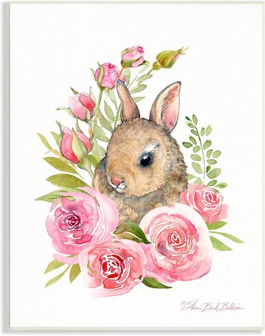 Stupell Industries Woodland Rabbit Pink Rose Nest Spring Florals، صممه شيري باك بالدوين لوحة حائط، 13 × 19 in Saudi Arabia