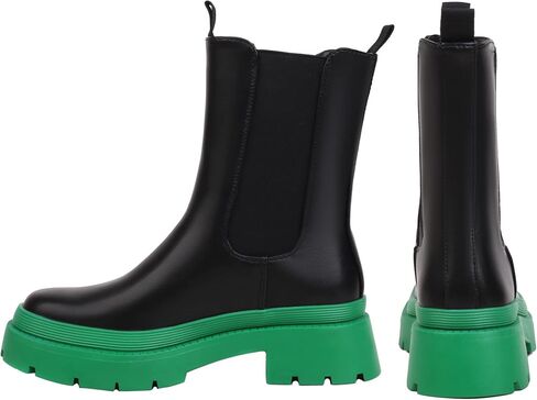 sun gurg Women's Chelsea Ankle Boots Mid-Calf Low Heel Platform Chunky Pull on Booties in Saudi Arabia