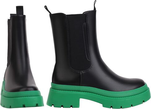 sun gurg Women's Chelsea Ankle Boots Mid-Calf Low Heel Platform Chunky Pull on Booties in Saudi Arabia