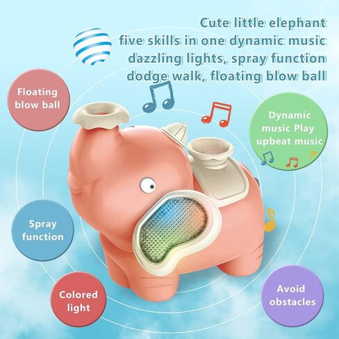 Elephant Blowing Ball Walking Car Toys with Music Light Baby Crawling Toys Tummy Time Interactive Toddler Infant Toy Automatically Avoid Obstacles for Boys Girls (Blue) in Saudi Arabia