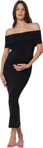 BUMPSUIT Off The Shoulder Maternity Dress for Pregnancy, Stretchy Fabric Foldover Neckline Ladies Long Maternity Maxi Dress in Saudi Arabia