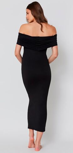 BUMPSUIT Off The Shoulder Maternity Dress for Pregnancy, Stretchy Fabric Foldover Neckline Ladies Long Maternity Maxi Dress in Saudi Arabia