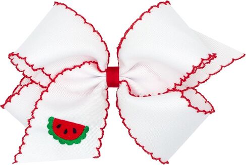 Wee Ones Girls King White Grosgrain Bows with Moonstitch Edge and Fruit Embroidery on the Tail in Saudi Arabia
