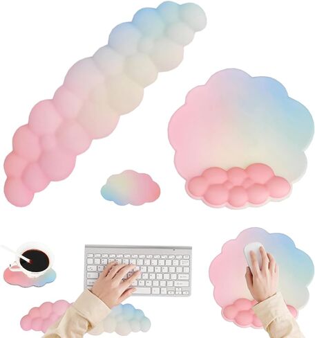 Cloud Mouse Keyboard Wrist Rest:Cute Wrist Rest Set -Ergonomic Memory Foam Wrist Support Pad with Non-Slip Base for Typing Pain Relief - for Computer Keyboard Laptop Offices (Purple/Cyan) in Saudi Arabia