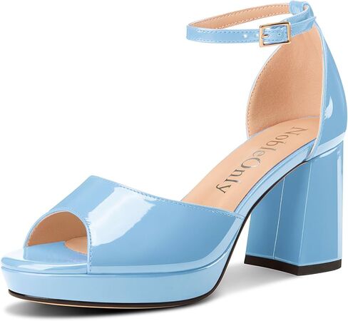 NobleOnly Platform Heels for Women Platform Sandals Block Chunky Heels Peep Open Toe Heeled Sandals Ankle Strap Wedding Party Prom Shoes 3.2 Inches Heels in Saudi Arabia