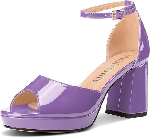 NobleOnly Platform Heels for Women Platform Sandals Block Chunky Heels Peep Open Toe Heeled Sandals Ankle Strap Wedding Party Prom Shoes 3.2 Inches Heels in Saudi Arabia