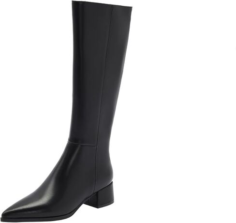TinaCus Genuine Leather Women's Pointed Toe Handmade Low Chunky Heels Zip Up Knee High Boots in Saudi Arabia