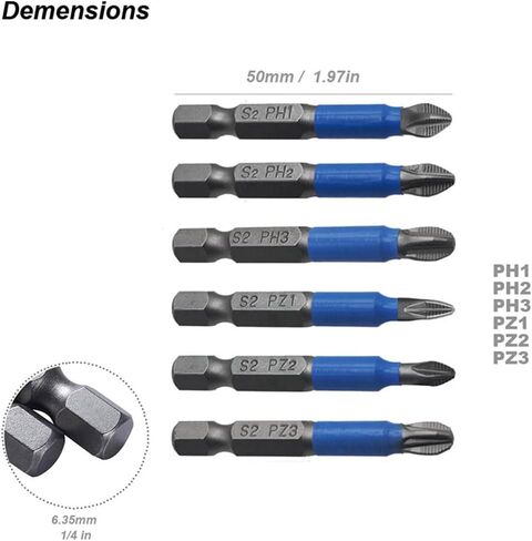 Screwdriver Bits Set Magnetic Impact Power Batch Phillips Pozidriv Cross Pozi Anti Slip 1/4 Hex Electric Drill Driver Tool (Screwdriver Bit 6pcs) in Saudi Arabia