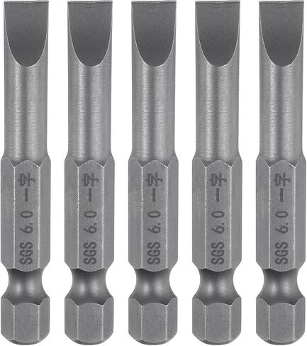 HARFINGTON 5 قطع SL6 رؤوس مفك براغي مشقوقة مغناطيسية 6 مم S2 رأس مفك براغي فولاذية مسطحة 1/4 بوصة ساق سداسية من الدرجة الصناعية لقم ثقب مفك براغي 50 مم (2 بوصة) طويلة للبراغي in Kuwait
