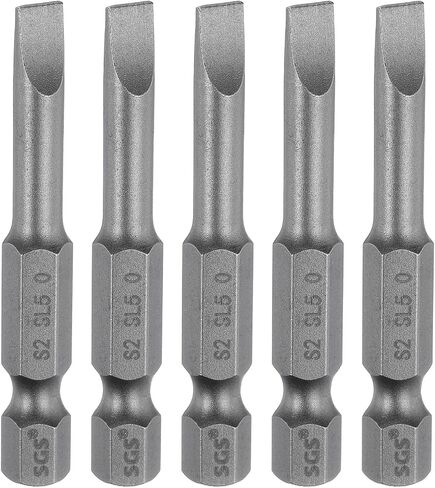 HARFINGTON 5 قطع SL6 رؤوس مفك براغي مشقوقة مغناطيسية 6 مم S2 رأس مفك براغي فولاذية مسطحة 1/4 بوصة ساق سداسية من الدرجة الصناعية لقم ثقب مفك براغي 50 مم (2 بوصة) طويلة للبراغي in Kuwait
