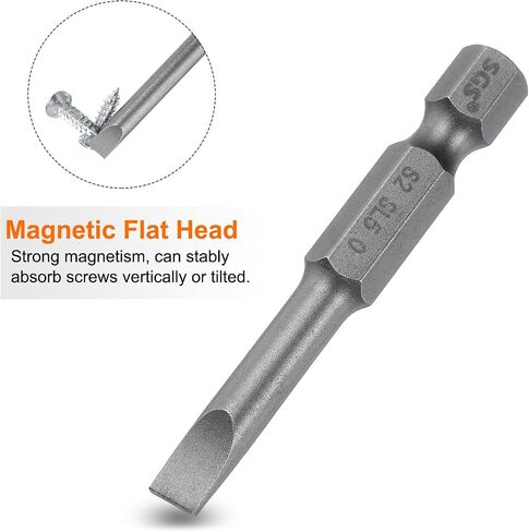 HARFINGTON 5 قطع SL6 رؤوس مفك براغي مشقوقة مغناطيسية 6 مم S2 رأس مفك براغي فولاذية مسطحة 1/4 بوصة ساق سداسية من الدرجة الصناعية لقم ثقب مفك براغي 50 مم (2 بوصة) طويلة للبراغي in Kuwait