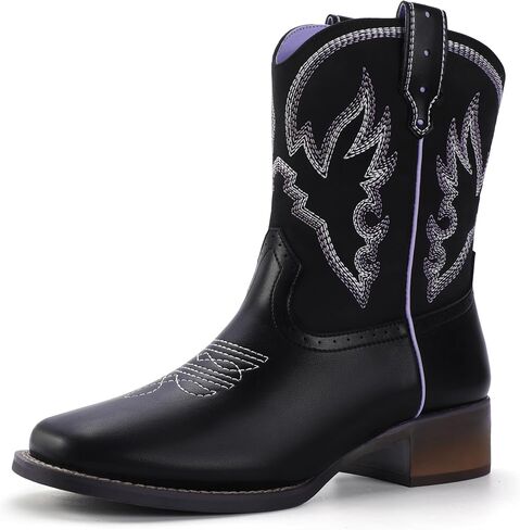 IDIFU IN2 Womens Boots Cowboy Cowgirl Ankle Boots for Women Low Short Block Chunky Heel Western Boots Square Toe Slip On Embroidered Stitched Booties Ladies Comfortable Comfy Cute Fashion Fall Boots in Saudi Arabia
