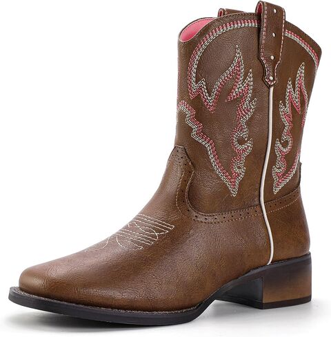 IDIFU IN2 Womens Boots Cowboy Cowgirl Ankle Boots for Women Low Short Block Chunky Heel Western Boots Square Toe Slip On Embroidered Stitched Booties Ladies Comfortable Comfy Cute Fashion Fall Boots in Saudi Arabia