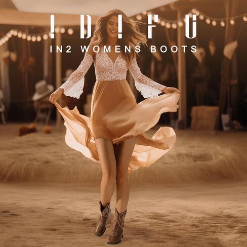IDIFU IN2 Womens Boots Cowboy Cowgirl Ankle Boots for Women Low Short Block Chunky Heel Western Boots Square Toe Slip On Embroidered Stitched Booties Ladies Comfortable Comfy Cute Fashion Fall Boots in Saudi Arabia