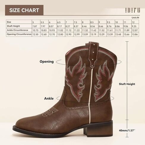 IDIFU IN2 Womens Boots Cowboy Cowgirl Ankle Boots for Women Low Short Block Chunky Heel Western Boots Square Toe Slip On Embroidered Stitched Booties Ladies Comfortable Comfy Cute Fashion Fall Boots in Saudi Arabia