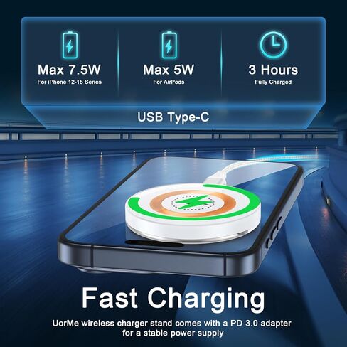 Magnetic Wireless Charger Fast Charging Pad,15W Fast MagSafe Wireless Phone Charger with iPhone 16/16 Pro/16 Plus/16 Pro Max/15/15 Pro/15 Plus/15 Pro Max/14/14 Plus/14 Pro Max/13/12 AirPods 3/2/Pro in Saudi Arabia