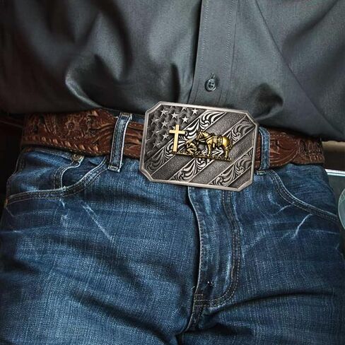 Western Cowboy Belt Buckle for Men, Longhorn Bull Texas Horse Cross Prayer Rodeo Belt Buckle in Kuwait