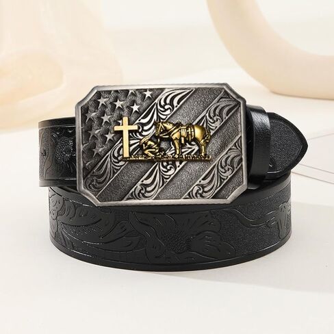 Western Cowboy Belt Buckle for Men, Longhorn Bull Texas Horse Cross Prayer Rodeo Belt Buckle in Kuwait