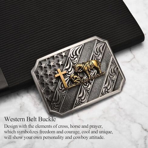Western Cowboy Belt Buckle for Men, Longhorn Bull Texas Horse Cross Prayer Rodeo Belt Buckle in Kuwait