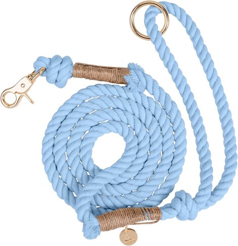 TinyPup Premium Rope Leash for 10 lbs Dogs, 5ft Soft Braided Cotton Rope Leash for Small Dogs, Lightweight Dog Leash with 360-Degree Snap Clip, Comes with Designer Gift Bag;Light Blue Dog Leash in Kuwait