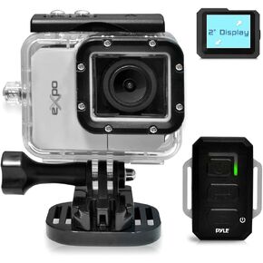 Pyle Expo Sports Action Camera - HD 1080P Mini Hi-Res Camcorder w/ Wifi, 20MP Cam, 2" Screen USB SD Card HDMI, Battery - Waterproof Case, USB Cable, Wireless Remote Control, Mount - PSCHD90SL (Silver)