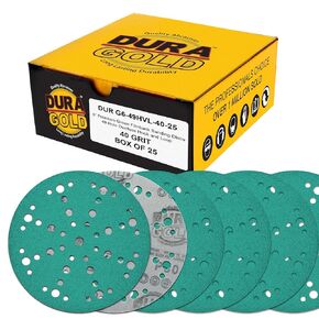 Dura-Gold Premium 1500 Grit 6" Green Film Sanding Discs, 49-Hole Pattern, Box of 50 - Heavy-Duty Dustless Hook & Loop Backing Sandpaper for DA, Random Orbital Sander, Detail Color Sand Auto Paint Wood