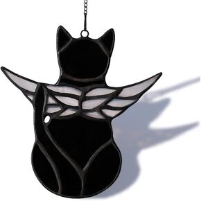 هدايا تذكارية للقطط من Angel Cat لمحبي القطط، ديكور للجناح الرمادي المتقزح لفقدان القطط، هدايا تعاطف القطط، فقدان النافذة الزجاجية الملون للحيوانات الأليفة، هدايا لمحبي القطط للنساء